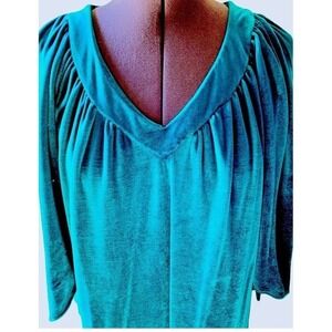 Liquid Velvet Fleece Peacock Teal Blue Kaftan Robe Long Lounger Free SM Vtg 1970